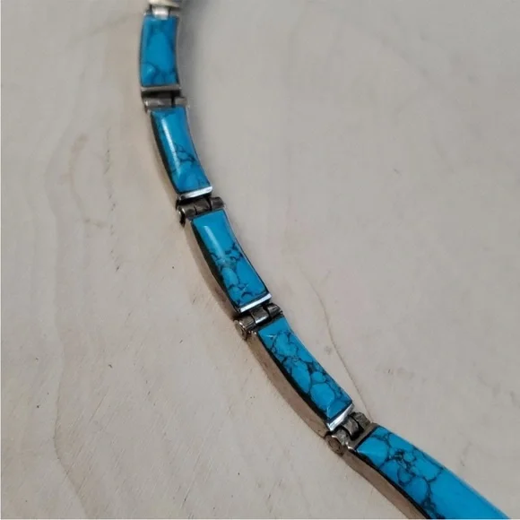 950 Sterling Silver 925 Turquoise Cleopatra V Necklace - Picture 6 of 12